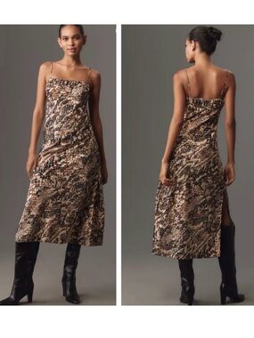 Anthropologie Square-Neck Slip Dress NWT in Neutral Motif S